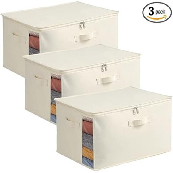 3-Pack Large Canvas Comforter Storage Bags for Clothes Sweater Clothes Organizer - Picture 7 of 7